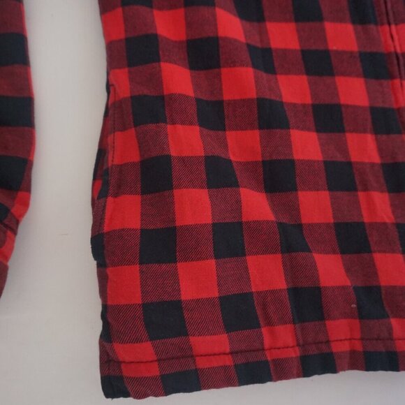 Tough Duck Red Black Buffalo Plaid Teddy Lined Outdoor Hooded Zip Up Sweater M - Picture 8 of 12
